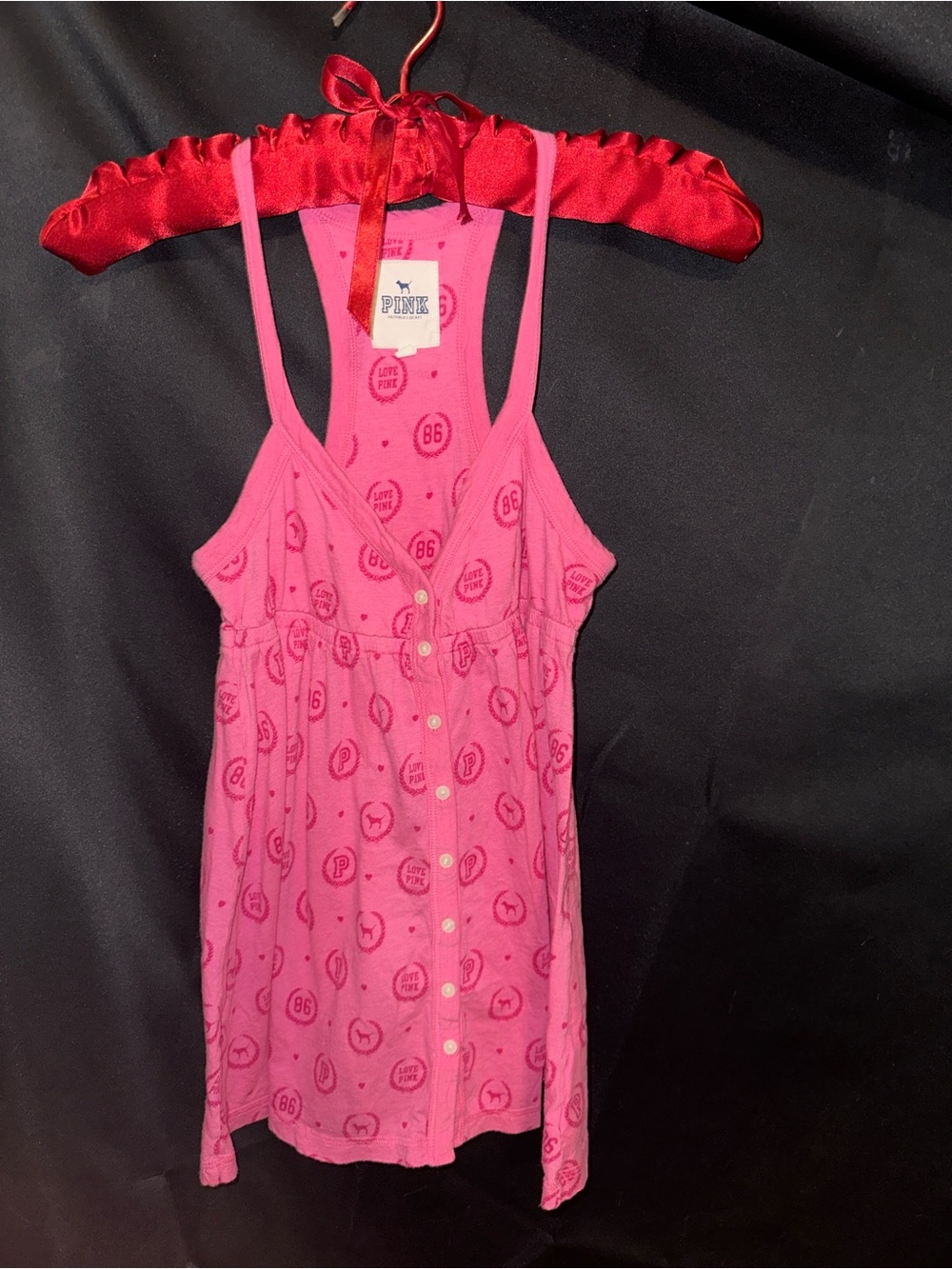 PINK Victoria's Secret Hot Pink Logo-Print Button-Front Cami - Picture 7 of 7